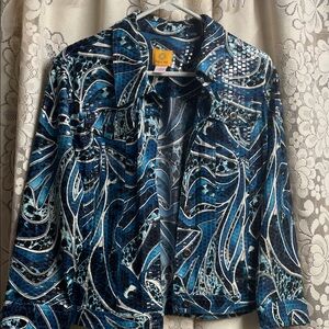 Ruby Rd. Abstract Blue and Black Sequined Styled Jean Jacket